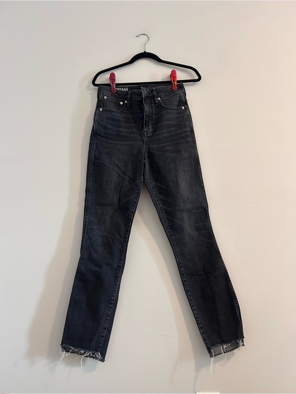 J. crew High waisted Raw Hem Vintage Straight Leg Black Jeans Size 28 Tall